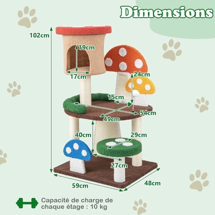 Arbre À Chat - Tour En Sisal, Champignon D'escalade Pour Chat