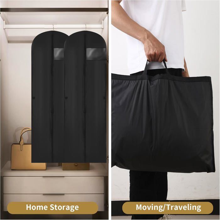 2 Housses Vêtements Longues YSWOVUO 180x60cm - Avec Fenêtre - Pliable Et Transportable - Noir