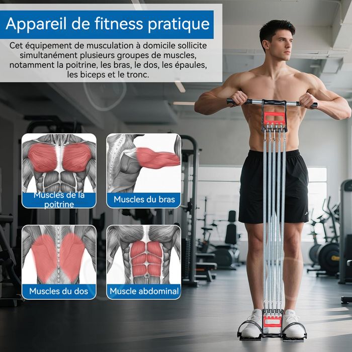 Extenseur De Poitrine 5 Bandes Élastiques Réglables - Appareil Entraînement Bras Et Pectoraux Pour Maison Et Salle