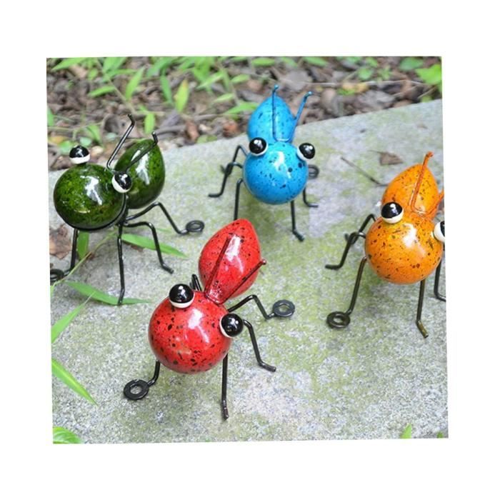 Lot De 4 Fourmis En Métal Colorées - Sculptures Murales Décoratives Pour Jardin, Pelouse Et Intérieur - Ornements Insectes Rigolos