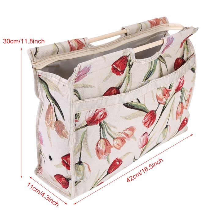 Sac Fourre-tout Pour Tricot, 1 Sac De Rangement Exquis Et Pratique En Tissu Tissé Avec Poignée En Bois Pour Aiguilles à Tricoter, Outils De Couture ( Jacquard Rose