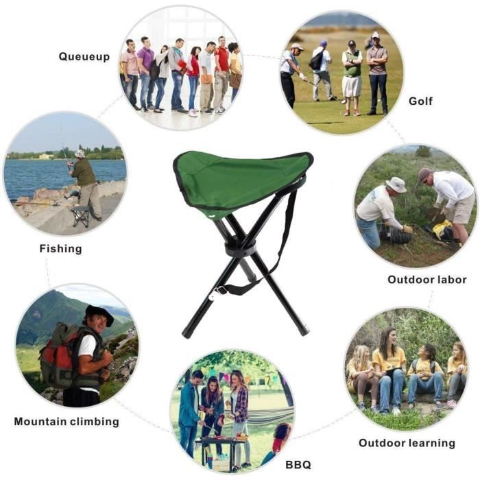 Tabouret Trépied Pliable 60 Cm – Porte 100 Kg – Sac De Transport Inclus – Camping, Pêche, Jardinage