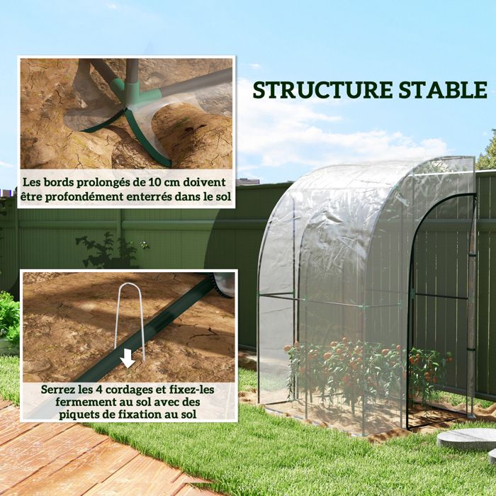Serre De Jardin Adossée Juta 100x200x215 Cm – Protection Intempéries, Porte Zippée Latérale, Idéale Fleurs Légumes Herbes, Acier & PVC Transparent