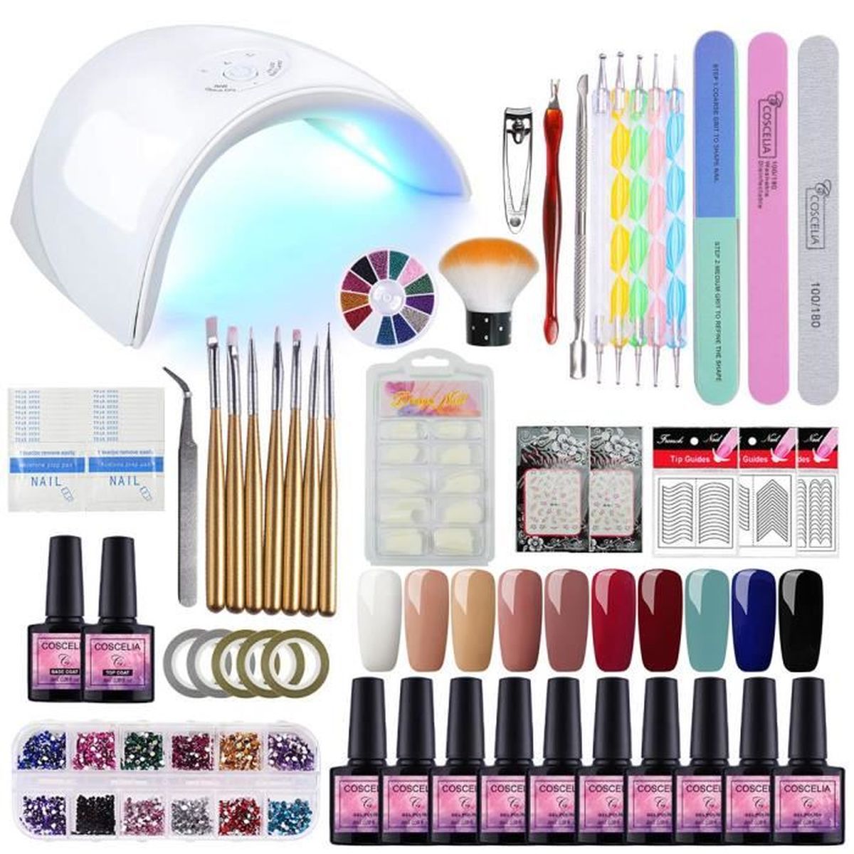 Kit Manucure Nail Art Coffret Lampe UV/LED 36W Vernis Semi Permanent