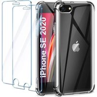Coque Apple iPhone SE (2020) Transparent+ 2 Pack Verre trempé Protection écran, Silicone étui Protection Housse pour iPhone SE 2020