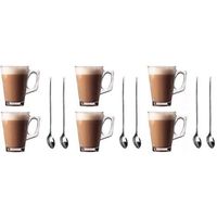 Lot de 6 verres pour latte Tasses 250 ml (Arc)+Lot de 6 sans manche long (19 cm) Cuillères à Café Latte en acier inoxydable LBQ93