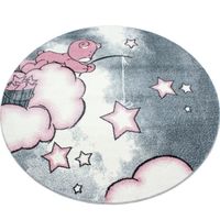 Tapis chambre d´enfant ours la pêche aux étoiles nuages  Gris-Blanc-Rose (120x120 cm ronde)