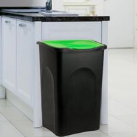 Poubelle 50 litres - Avec couvercle - Collecteur de déchets - Noir/vert