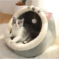 Coussin chaud pour animaux de compagnie de lit de maison de chat doux confortable Gris xj0428tgs0ccv