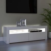 Meuble TV LED blanc brillant QQMORA - Panneau de particules - 120 x 35 x 40 cm