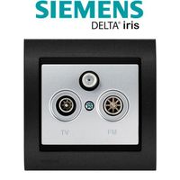 Siemens - Prise TV/FM/SAT Silver Delta Iris + Plaque Métal texturé Alu Noir
