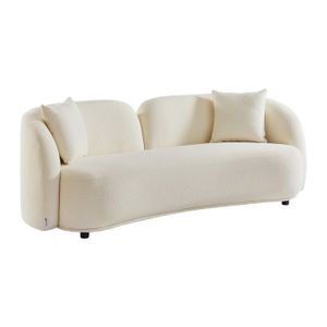 Canapé 3 Places Beliani SOVIK – Tissu Bouclé Blanc, Pieds Métal Noirs
