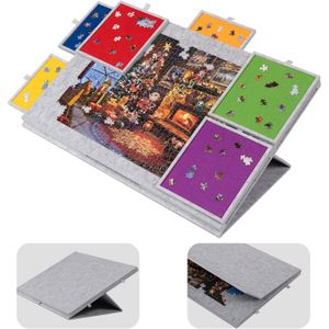 Relaxdays Plateau Pour Puzzle 1000 Pièces – Ergonomique, 2 Tiroirs, Bois De Pin – Hauteur Réglable, Gris/Nature