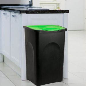 POUBELLE - CORBEILLE Poubelle 50 litres - Avec couvercle - Collecteur de déchets - Noir/vert