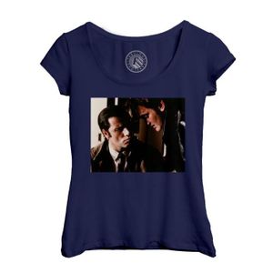 T-SHIRT T-shirt Femme Col Echancré Bleu Pulp Fiction Tarantino John Travolta Cinema Comedie Noir