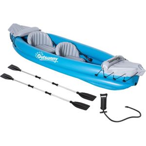 KAYAK Canoë Kayak Gonflable 2 Places Outsunny - Rames en Aluminium - Bleu