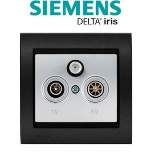 PRISE Siemens - Prise TV/FM/SAT Silver Delta Iris + Plaque Métal texturé Alu Noir