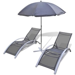 CHAISE LONGUE Set de 2 chaises longues et parasol - Noir - 156 x