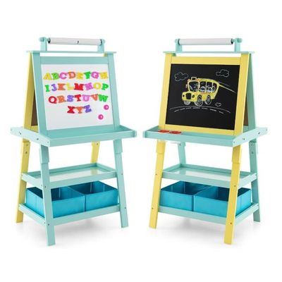 DREAMADE Chevalet Peinture pour Enfants avec Double Faces Noir et Blanc, Table àDessin pour Fille et Garçon avec 2 Étagères de Rangement, Multifonctionnel avec Accessoires Riches (Blanc
