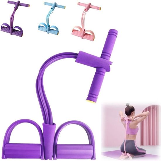 Bande De Résistance 6 Tubes Avec Pédale – Yoga, Pilates, Musculation – élastique En Latex Naturel, 53x25 Cm, Violet/rose