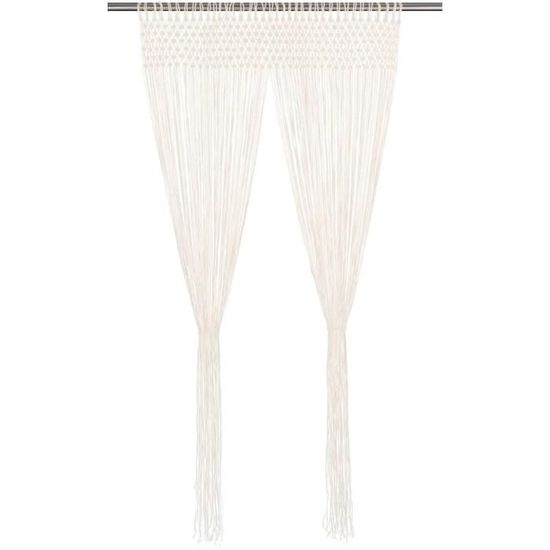 Rideau Macramé Bohème 200x89 Cm - Coton Tissé Main - Boucles En Bois - Pour Fenêtre, Séparateur, Décoration Murale