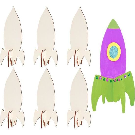 Wenrescry Lot De 12 Fusées En Bois - Kit De Bricolage Pour Enfants - Jouet Créatif Pour Enfants - Convient Pour L'apprentissage, La Conception Et Le Divertissement - Fête D'anniversaire