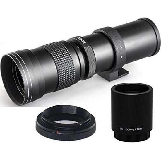 Objectif de zoom manuel 420-1600mm F / 8.3-16 Super Telephoto +T2 Adaptateu pour  Canon Digital EOS60D,70,7D,T1i, T2i, T3, T3i,