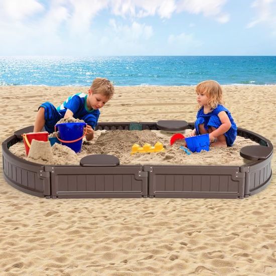 Bac à Sable Extérieur En Bois Pour Enfants Avec Accessoires De Cuisine Banc Integre Et Doublure Inferieure Pour 3 8 Ans Naturel