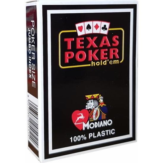 Modiano "TEXAS POKER HOLD EM" - Jeu de 55 cartes 100% plastique – format poker - 2 index jumbo Noir