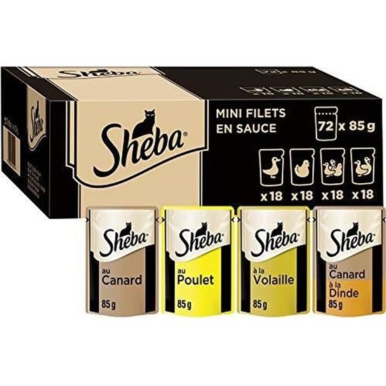Sheba Mini Filets en Sauce – Sachets Fraîcheur - 72 sachets X 85g Nourriture pour Chat Adulte 353620