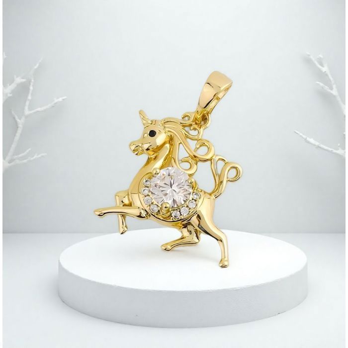 Collier Enfant Chaîne Et Pendentif Chat - Cristal Zircon Plaqué Or Jaune 750 - Longueur 45 Cm - Neuf