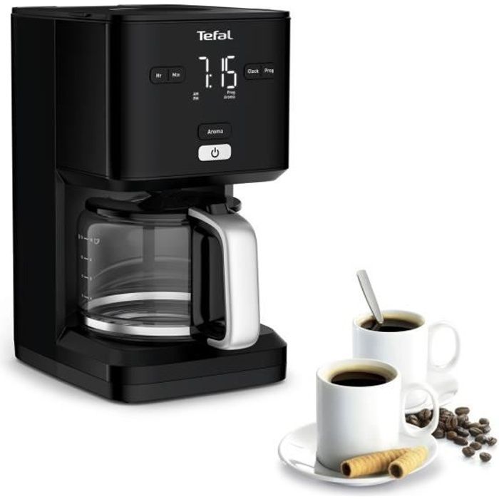 TEFAL CM600810 Smart'n Light Cafetière filtre, Douchette surdimensionnée de 1,25 L, Fonction anti-goutte, Programmable 24 h