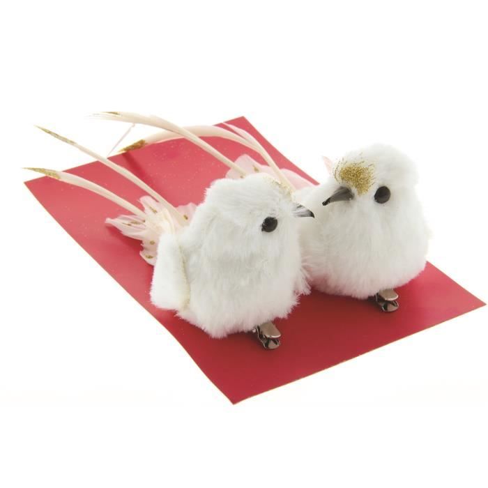 Oiseaux décoratifs Blanc et doré (sur pince) 2 pièces - Artémio