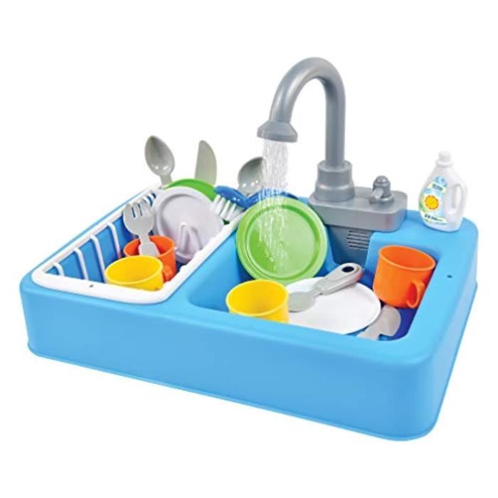 Docteur RXAQK Ensemble de jeu d'évier de cuisine avec eau courante - Jouet de jeu de simulation de 2 pièces pour et jouets de lave-v