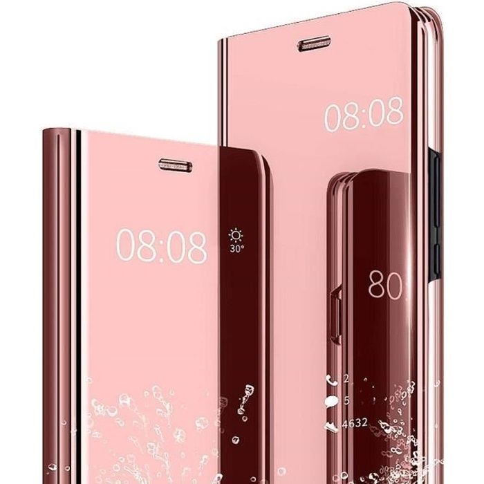 Coque Samsung Galaxy A10 Coin Complet étui Luxe élégant Noble Hommes Femmes Screen Protector Slim Standing View Miroir Cover Or rose