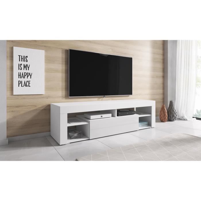 TV Meuble HI-FI Armoire Titan 140 cm Corps Blanc Mat / Avant Blanc Brillant