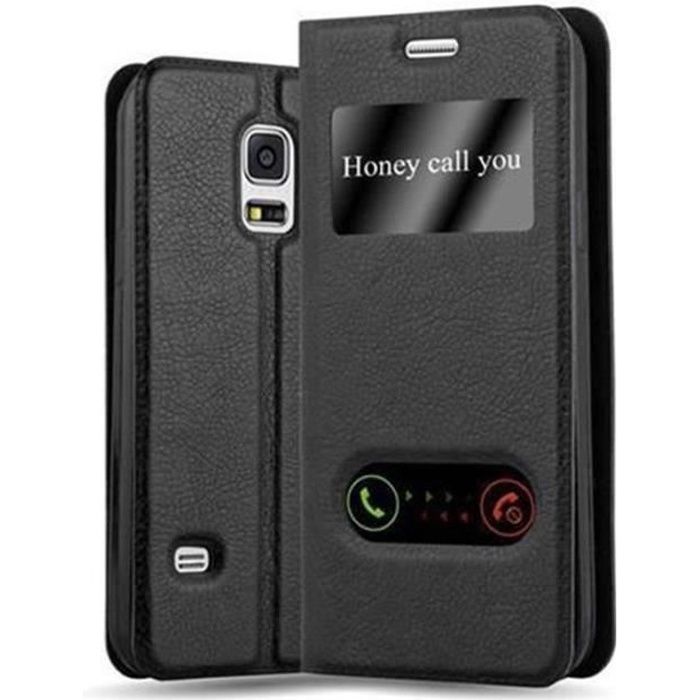 Cadorabo Coque Samsung Galaxy S5 / S5 NEO NOIR COMÈTE VIEW Housse Etui Case Cover Protection Magnétique supporte Stand et Vitres