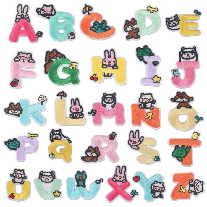 Patch Thermocollant,Ecusson à Coudre,26PCS Animaux Alphabet Brodé Patch pour vêtements thermocollantes ou Coudre Correctifs brodée M