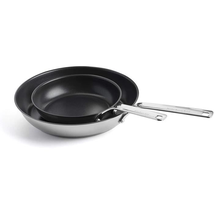 BATTERIE DE CUISINE KitchenAid Set de 2 Poecircles agrave Frire avec revecirctement antiadheacutesif en Inox Induction Passe au 671