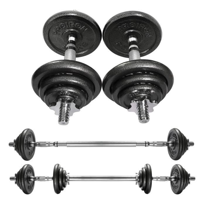 PROIRON Haltères - Ensemble d'haltères musculation réglable en fonte de 20 kg avec barre d'extension pour Entraînement musculaire