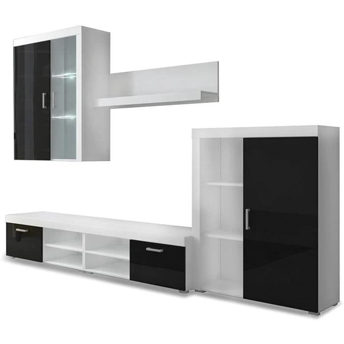 Skraut Home – Ensemble de Meubles Salon, unite Murale, Salle a Manger, Ensemble de sejour Contemporain avec ilumination LED, Noi,14