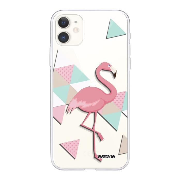 Coque iPhone 11 360 intégrale transparente Flamant Rose Graphique Ecriture Tendance Design Evetane