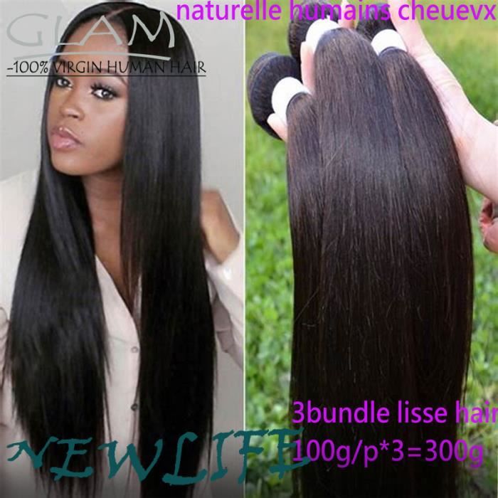3 Piece tissage Bresilien naturel lisse cheveux humains 8+10+12Pouces,100g-piece