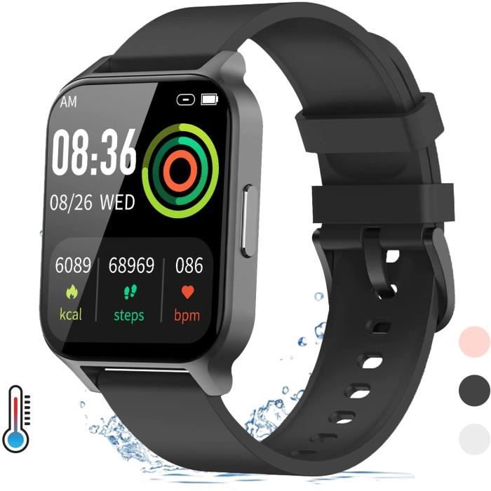Montre Connectée Smartwatch 1,65″ Température Corporelle avec Moniteur de Fréquence Cardiaque Podomètre IP67 Etanche