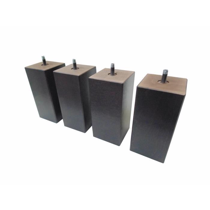 Jeu de 4 pieds bois carré wengué 15 cm 70 x 70