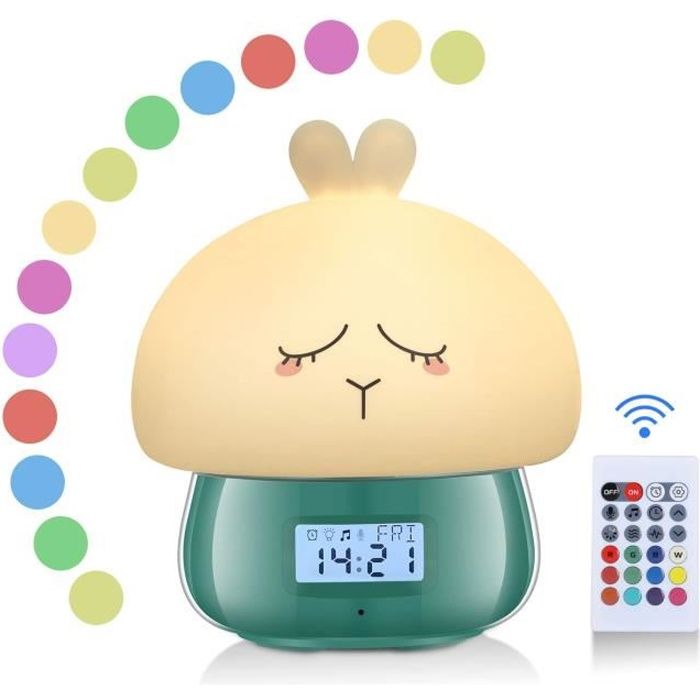 HZDHCLH Réveil Enfant Lumineux Educatif Digital avec Télécommande Chargé par USB, Bon Cadeau pour Enfant vert