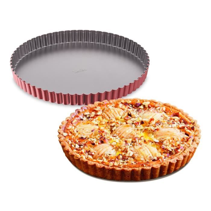 TEFAL Moule à tarte Delibake en acier - Ø 28 cm - Rouge et gris - Fond amovible