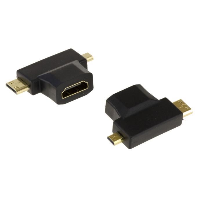 Adaptateur HDMI (Type A) Femelle vers Micro HDMI Mâle (Type D) et Mini HDMI Mâle (Type C). HDMI vers MicroHDMI MiniHDMI