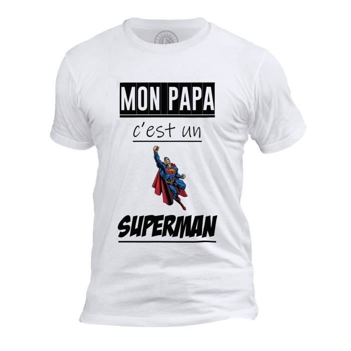 T-shirt Homme Col Rond Mon Papa Est Un Superman Pere Super Hero