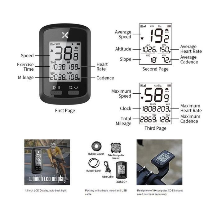 GPS de vélo Compteur kilométrique sans fil de cyclisme Anglais G +